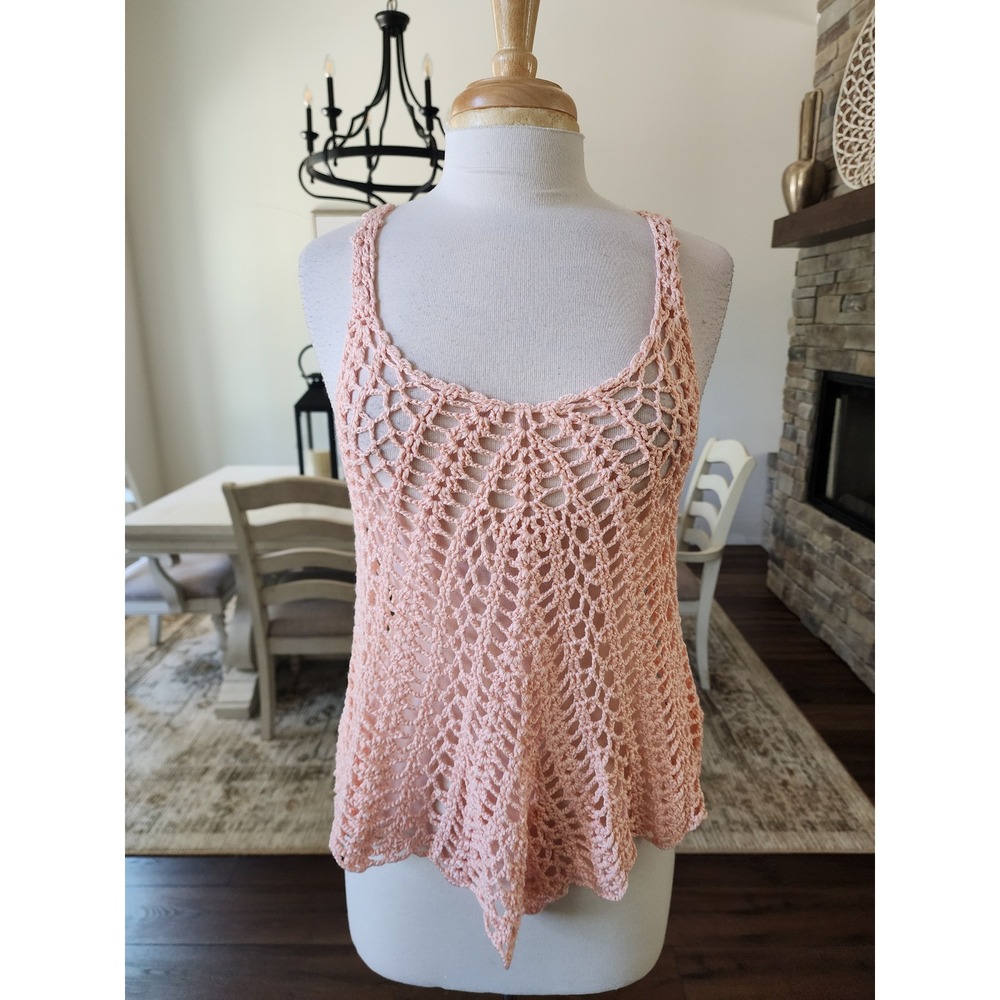 NWT Peach Crochet Open Knit Tank Top Small Flowy Boho